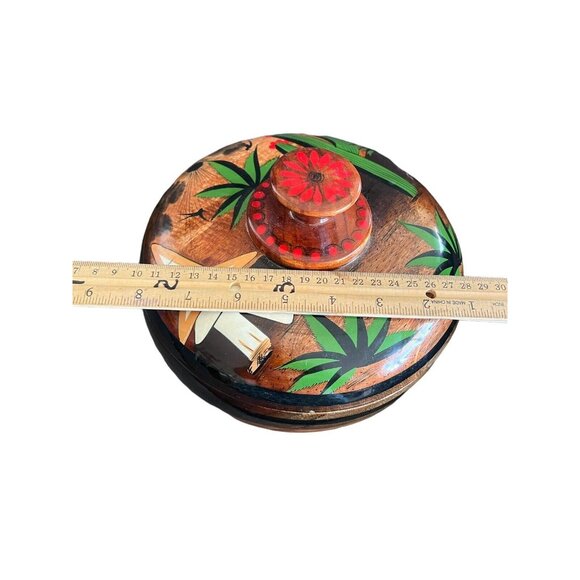 Mexican Folk Art Hand Painted Wood Bowl with Lid by Roberto C Rios - Picture 10 of 11